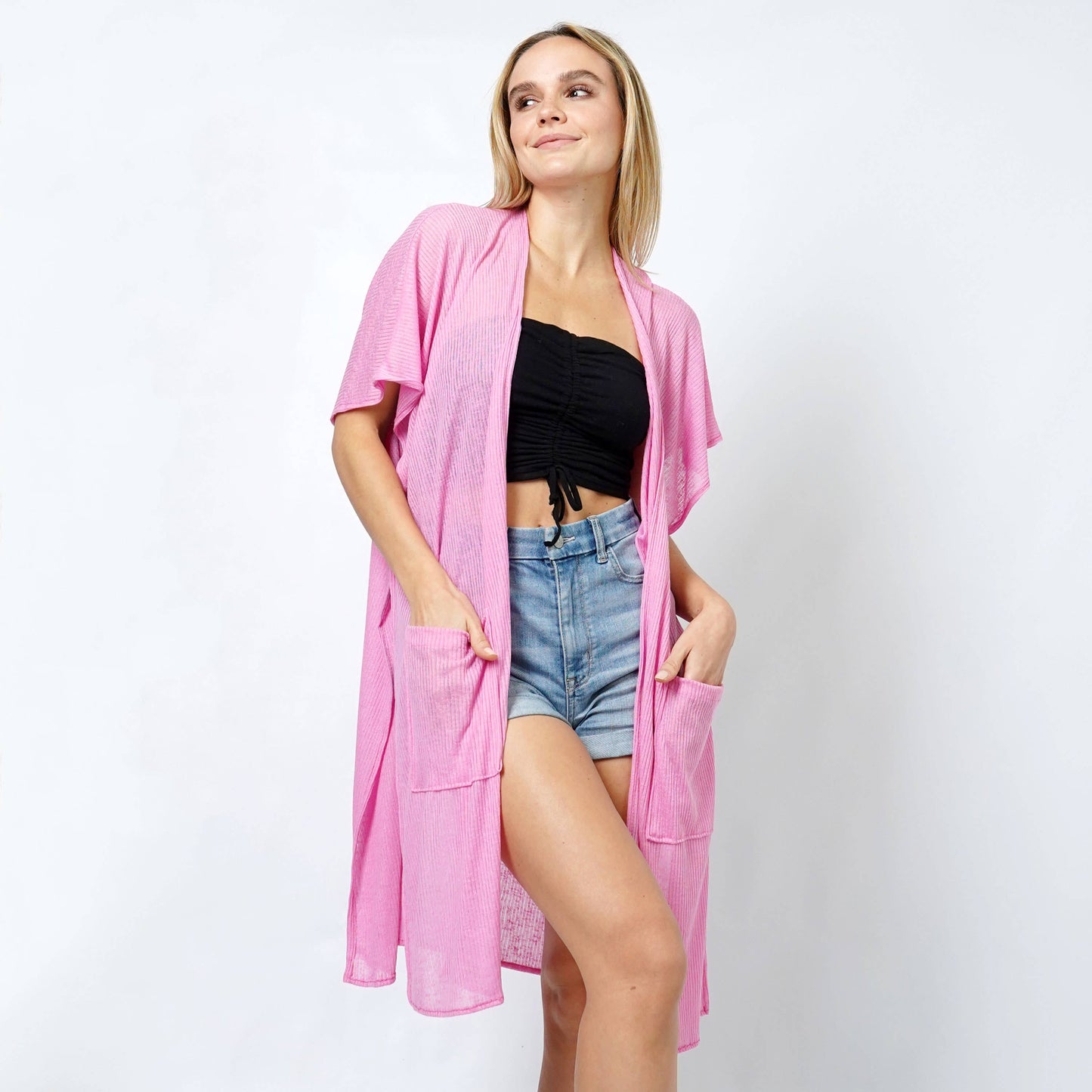 Solid Color Ribbed Jersey Vest Cover-Up