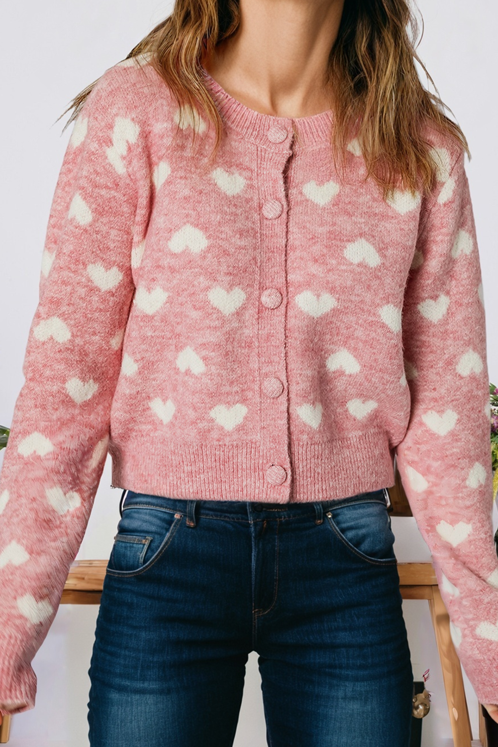 Heart Pattern Button Front Cardigan Sweater (S-Xl)