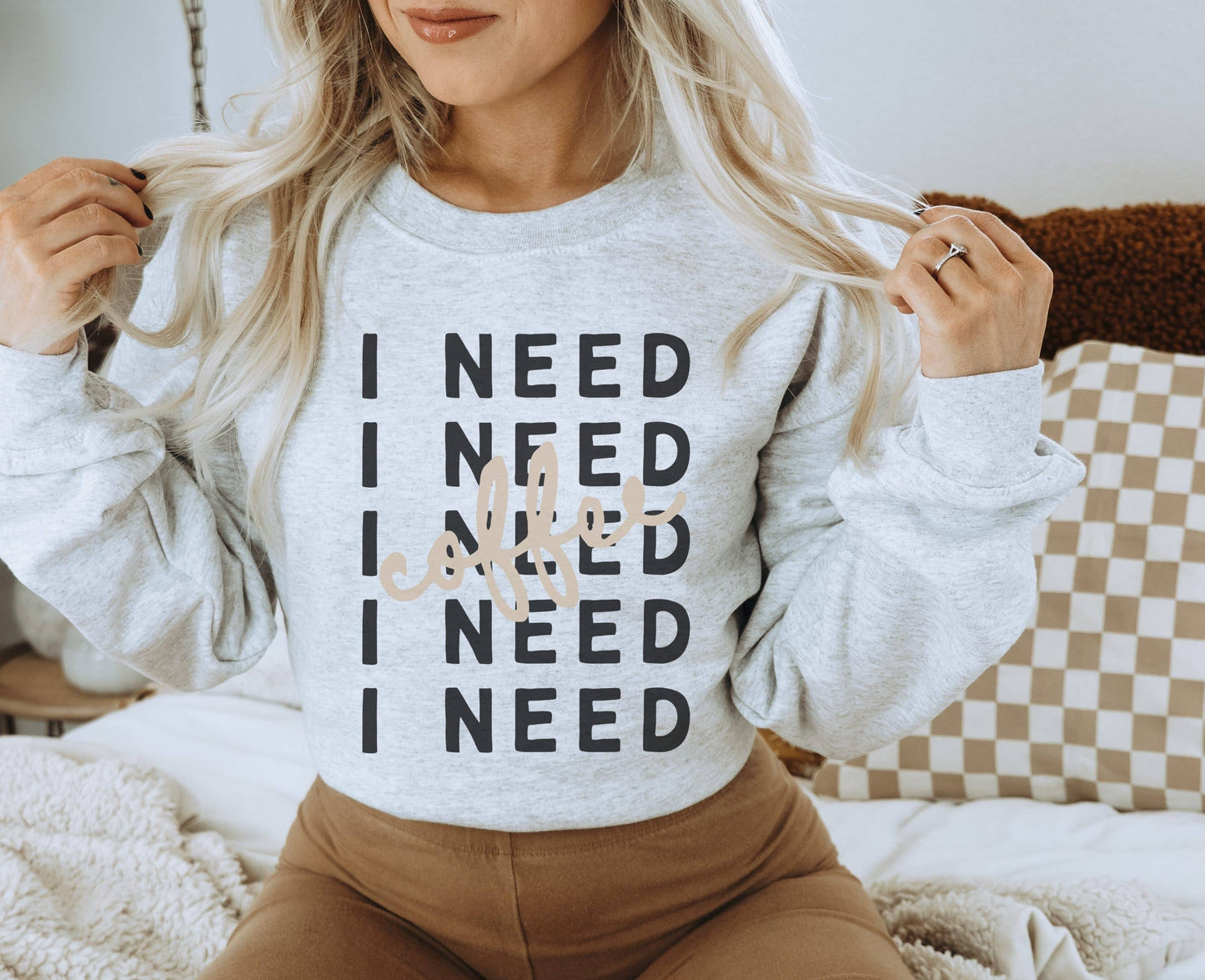 I Need Coffee Stacked Crew Neck Sweatshirt