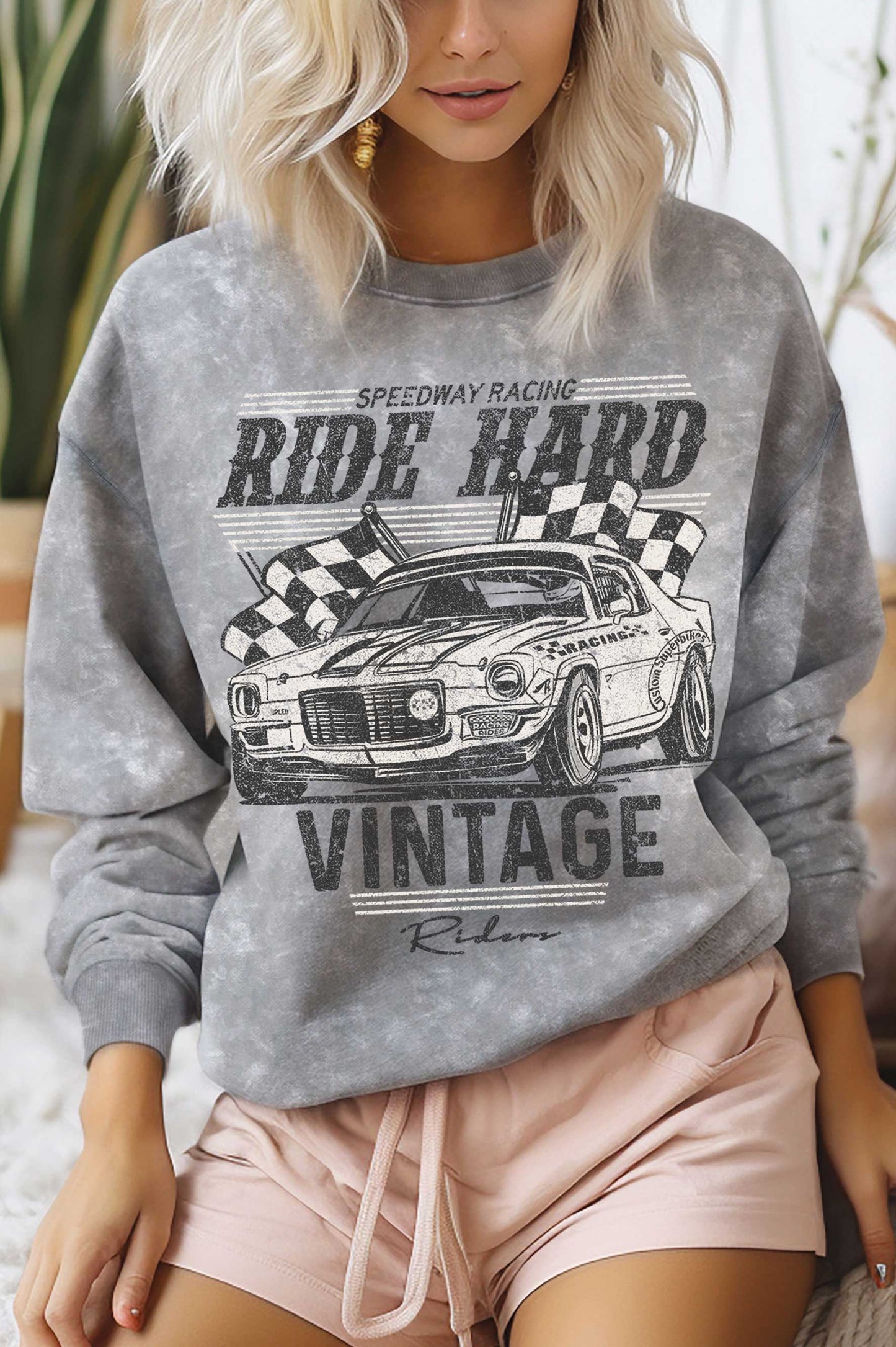 Ride Hard Vintage Rider Mineral Brushed Graphic Sweatshirt
