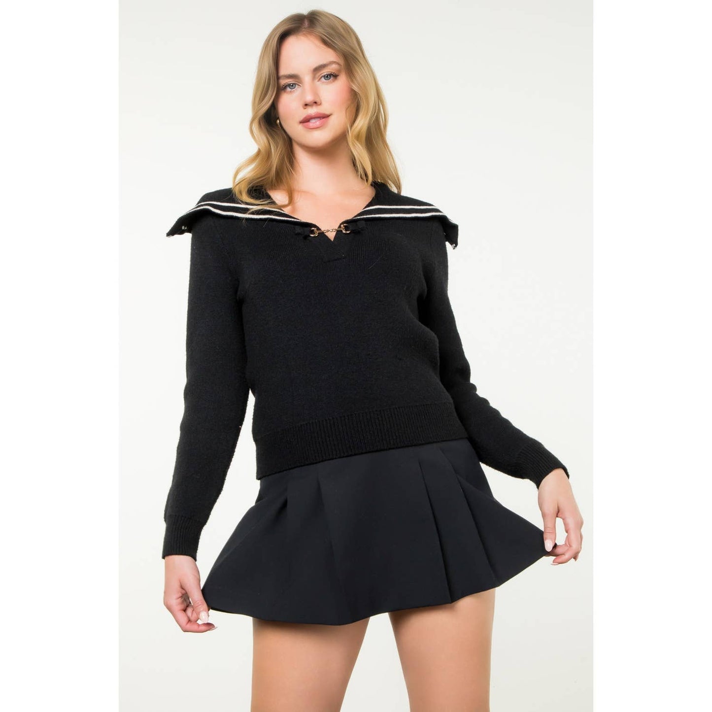 Sailor Collar Chain Detail Knit Sweater