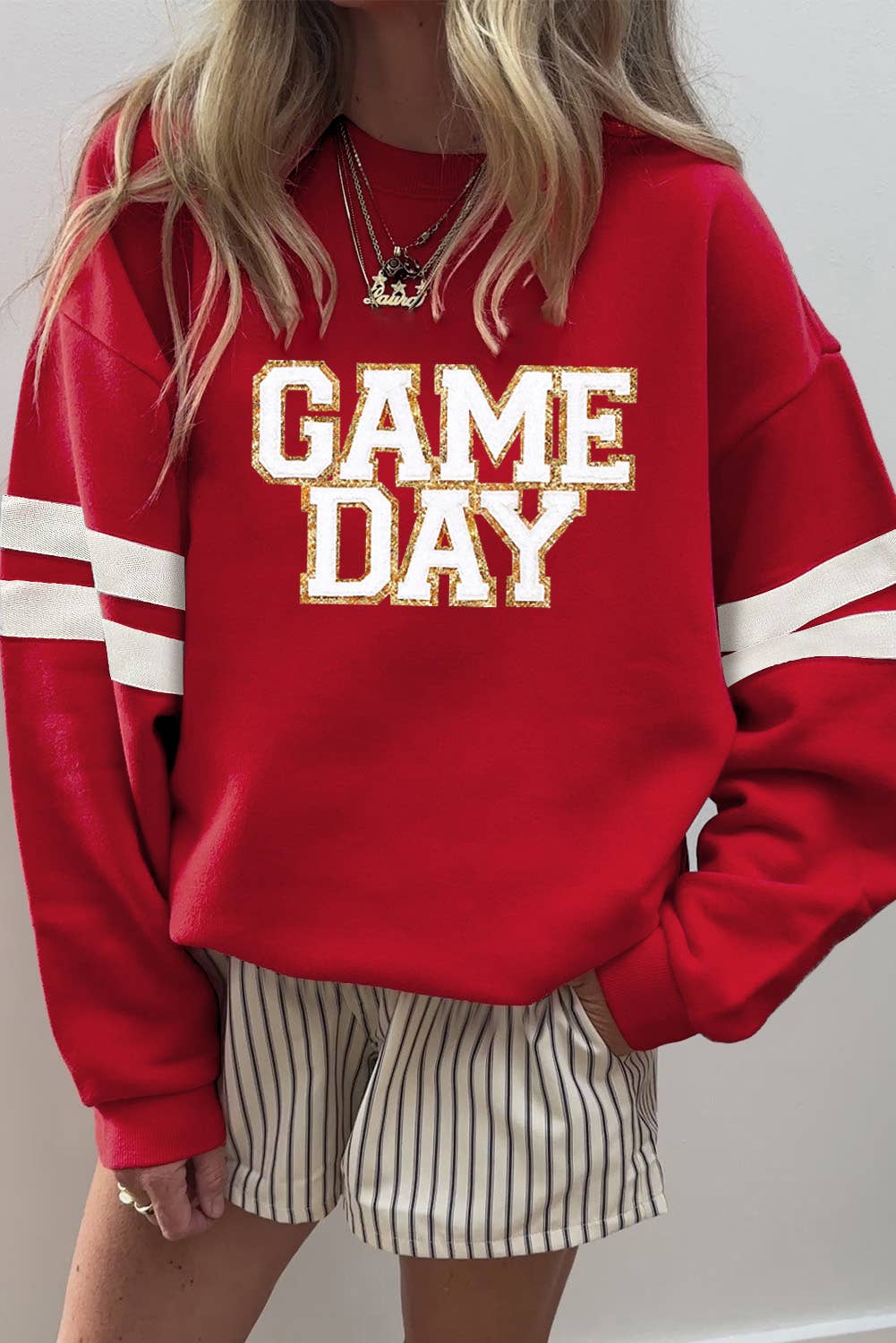 Game Day Letter Graphic Oversized Varsity Sweatshirt