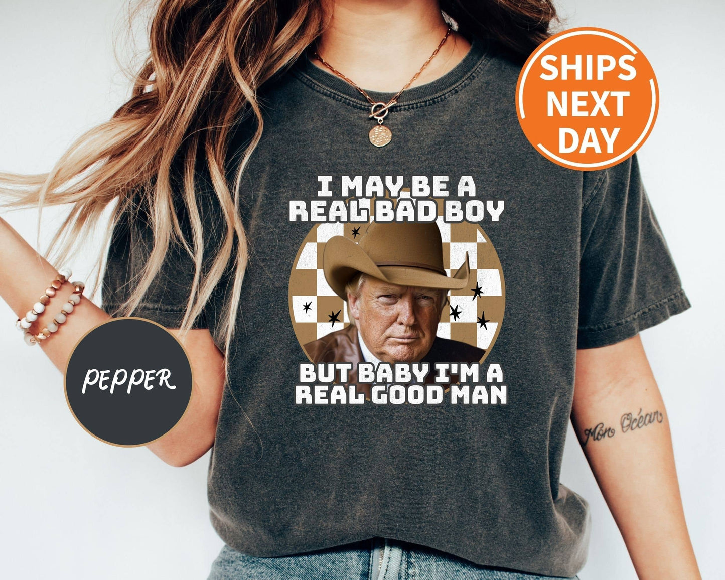 Cowboy-Inspired Political Tee with Contrast Quotation