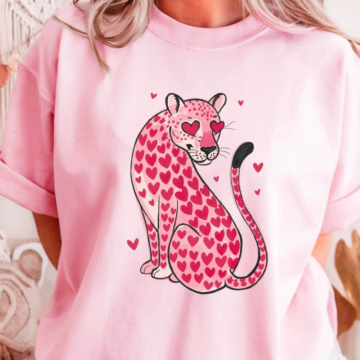 Leopard Hearts ValentineāS Day Graphic T-Shirt | Gildan