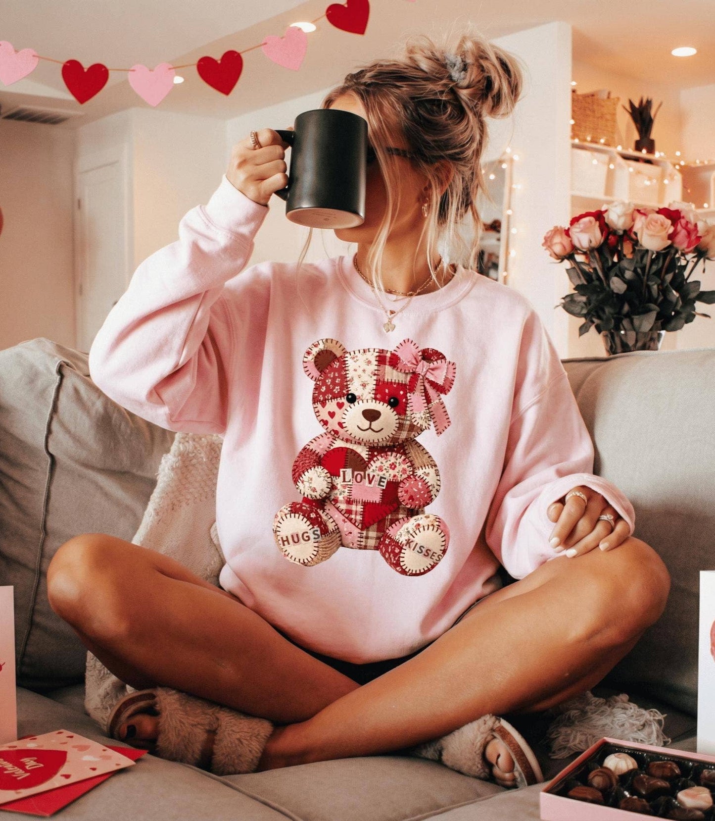 Patchwork Teddy Bear Valentine Graphic Tee