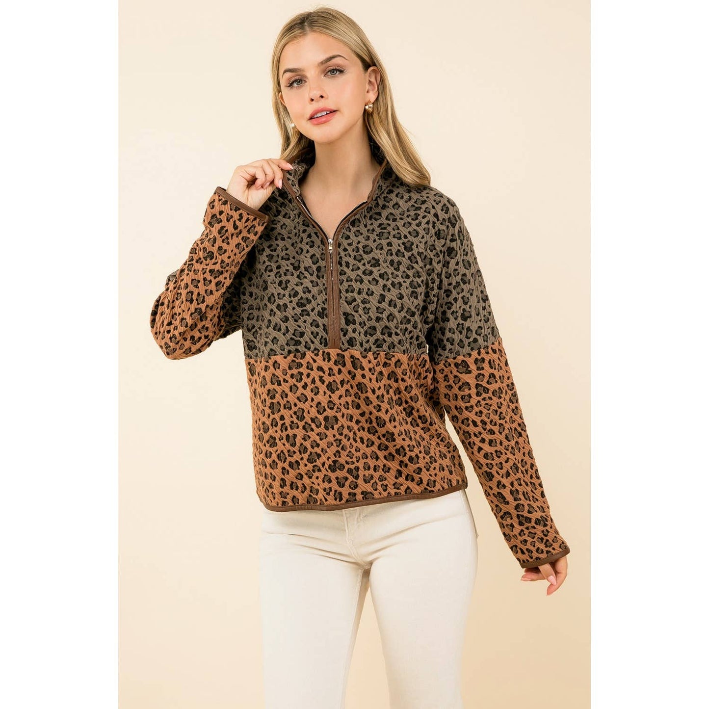 Half Zip Cheetah Print Sweater