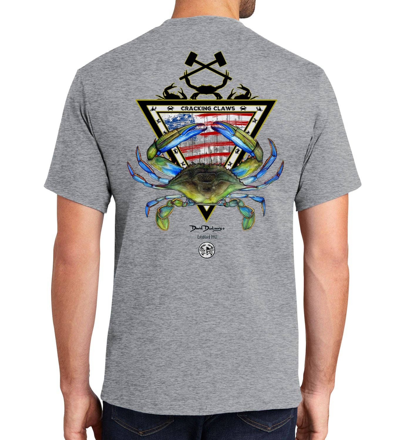 Men's American Blue Crab Short Sleeve Athletic Heather Cotton T-Shirt