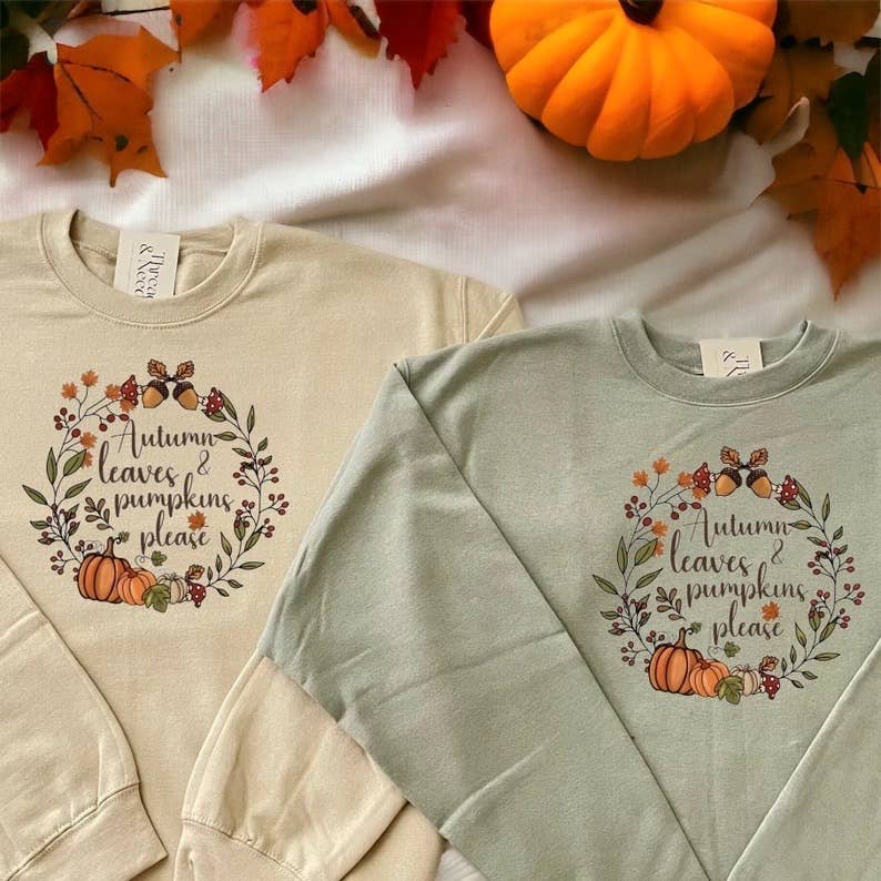 Autumn Leaves & Pumpkin Please Crewneck Sweatshirt