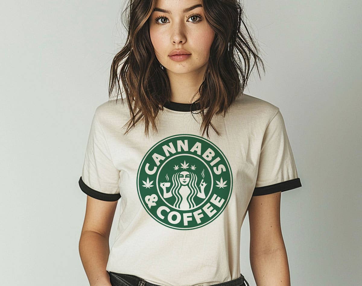 Cannabis and Coffee - Funny Weed Parody Ringer Shirt