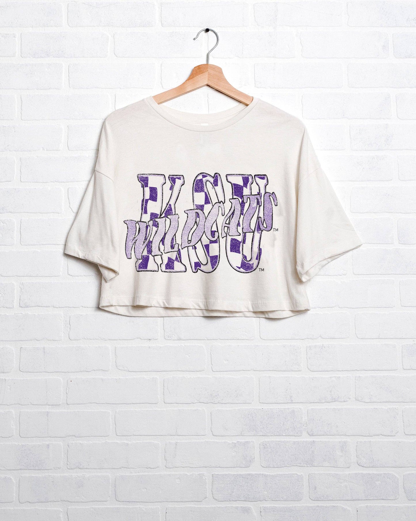 Kansas State Wildcats Twisted Check Off White Cropped Tee