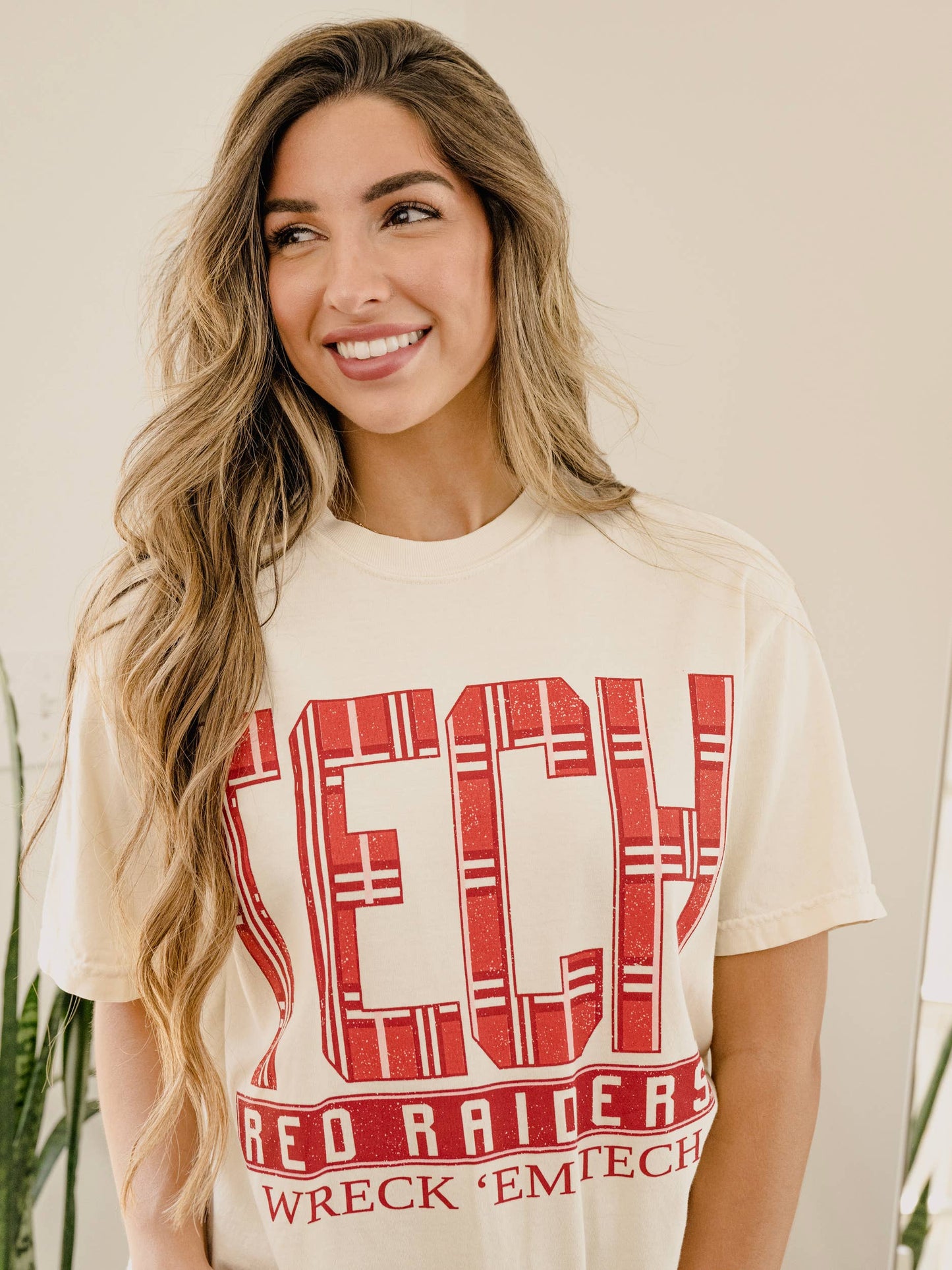 Texas Tech Red Raiders Preppy Plaid Off White Thrifted Tee