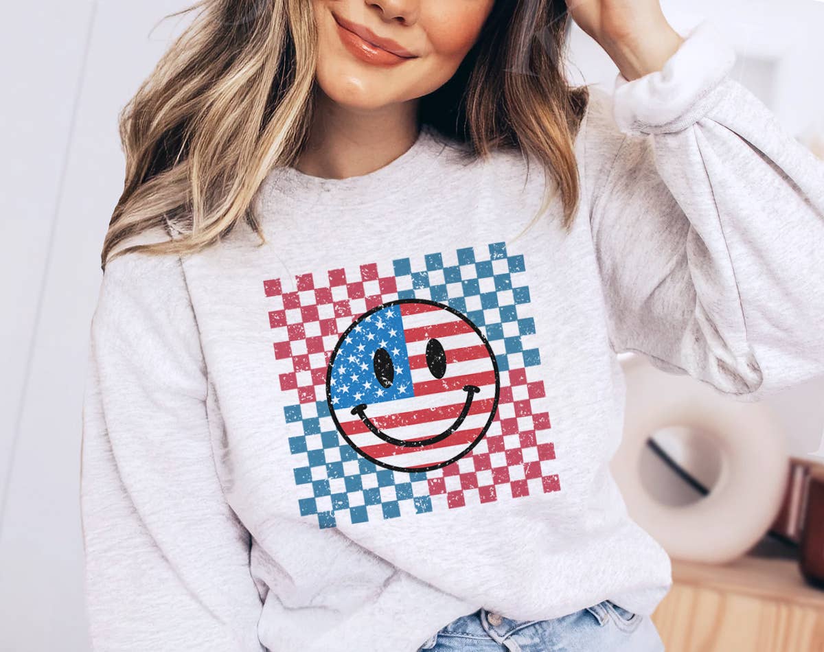 4th of July - Retro Smiley Face - Sweatshirt