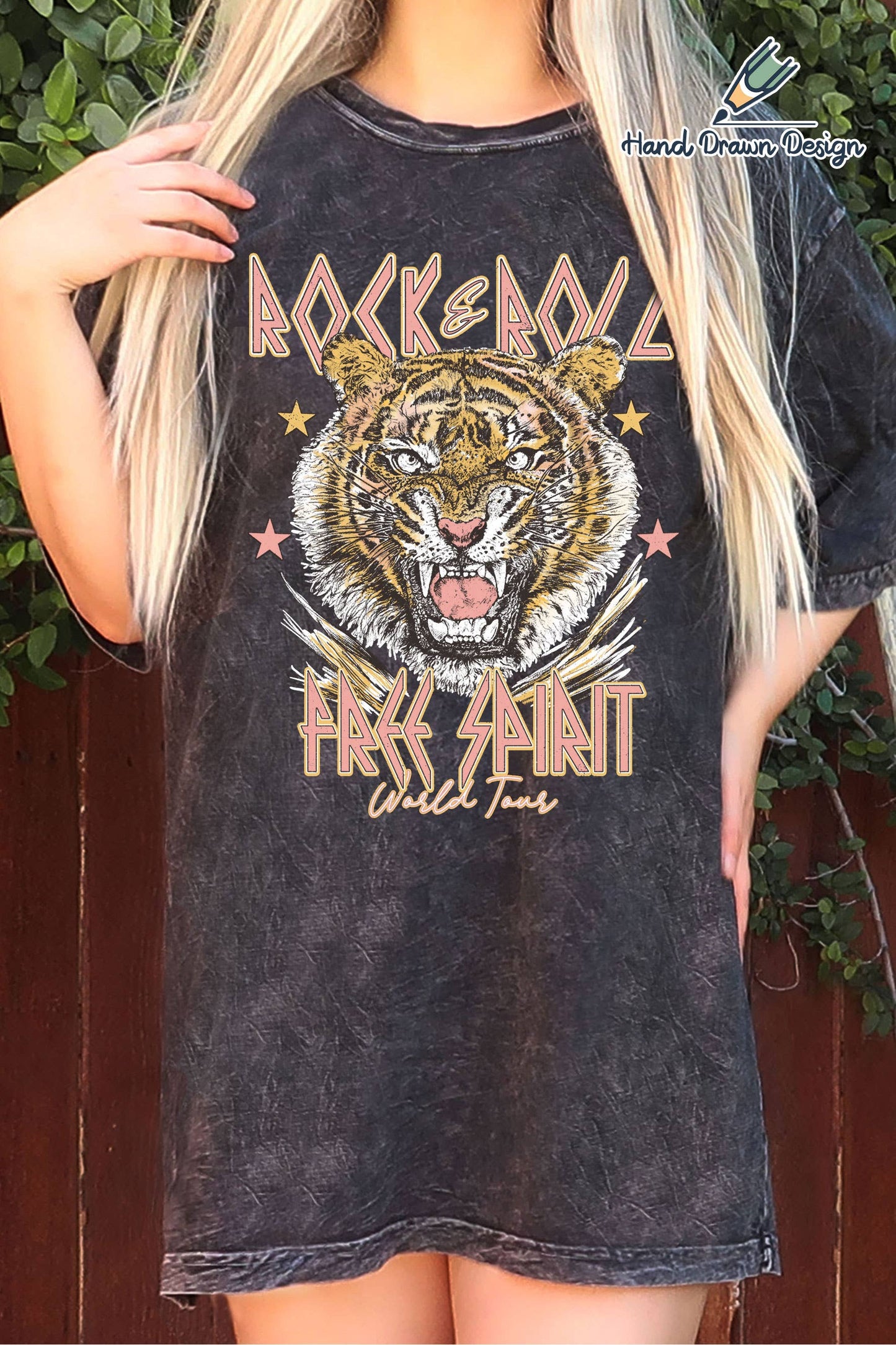 Rock and Roll Tiger Hand Drawn Graphic Os Mineral Tshirt