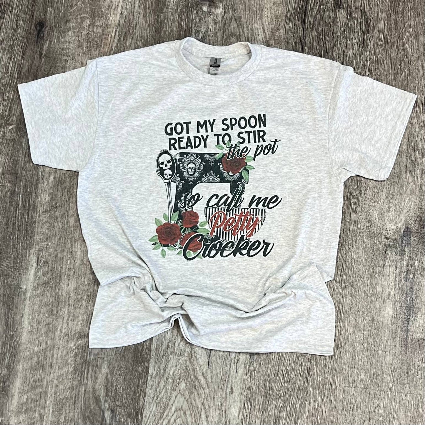 Spoon Ready To Stir the Pot Petty Crocker On Ash Gray Tee