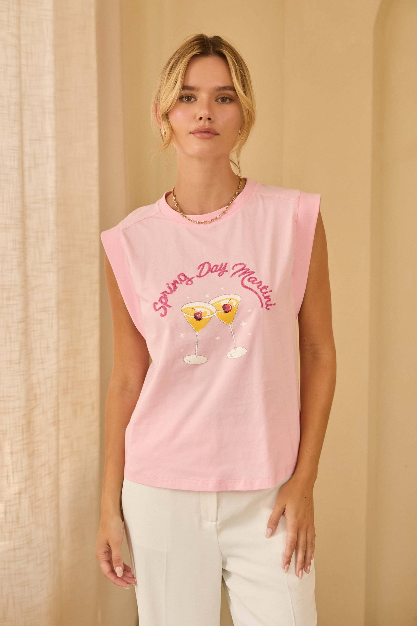 Printed Graphic Sleeveless Shirt with Embroidery