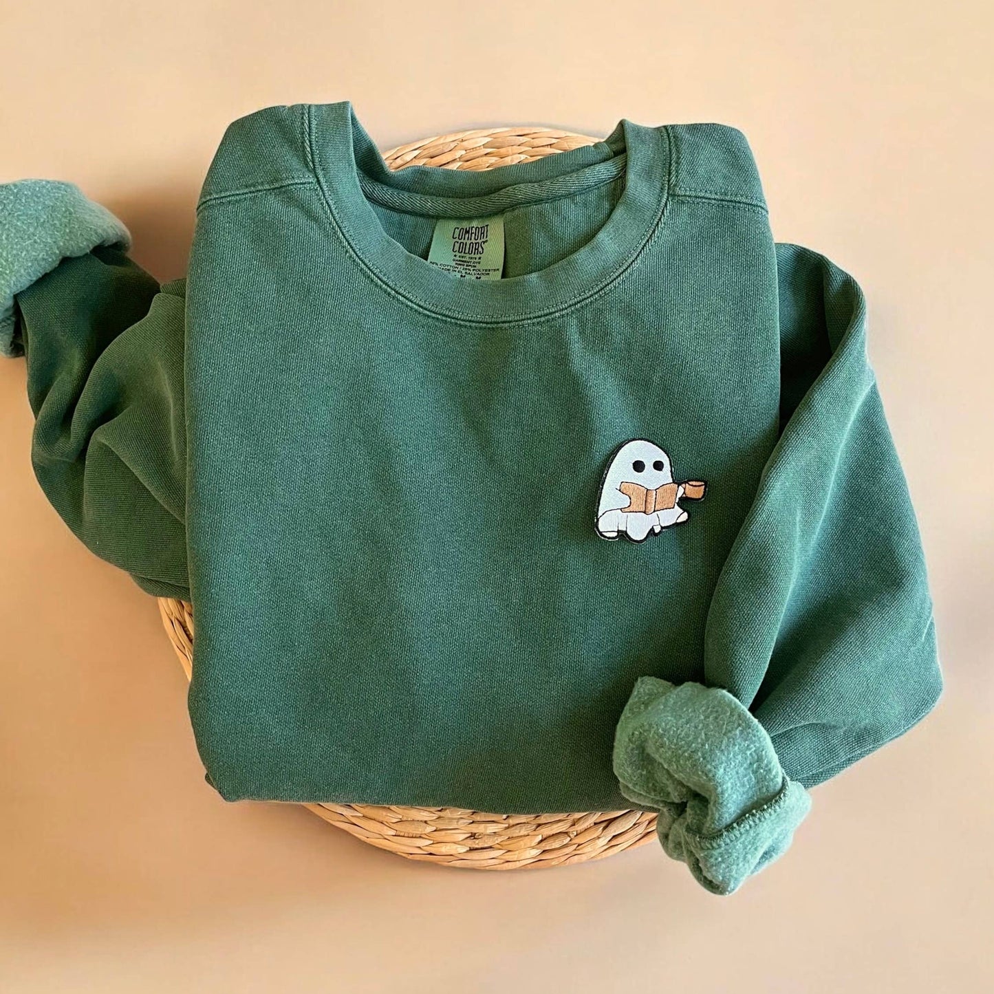 Comfort ColorsĀ® Ghost with Books Coffee Halloween Sweatshirt