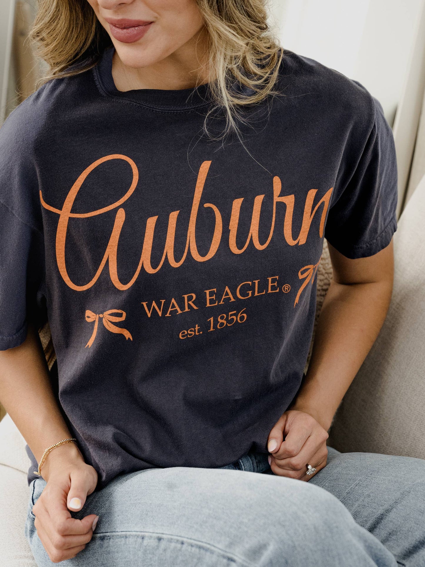 Auburn Tigers Established Bows Navy Comfort Colors Tee