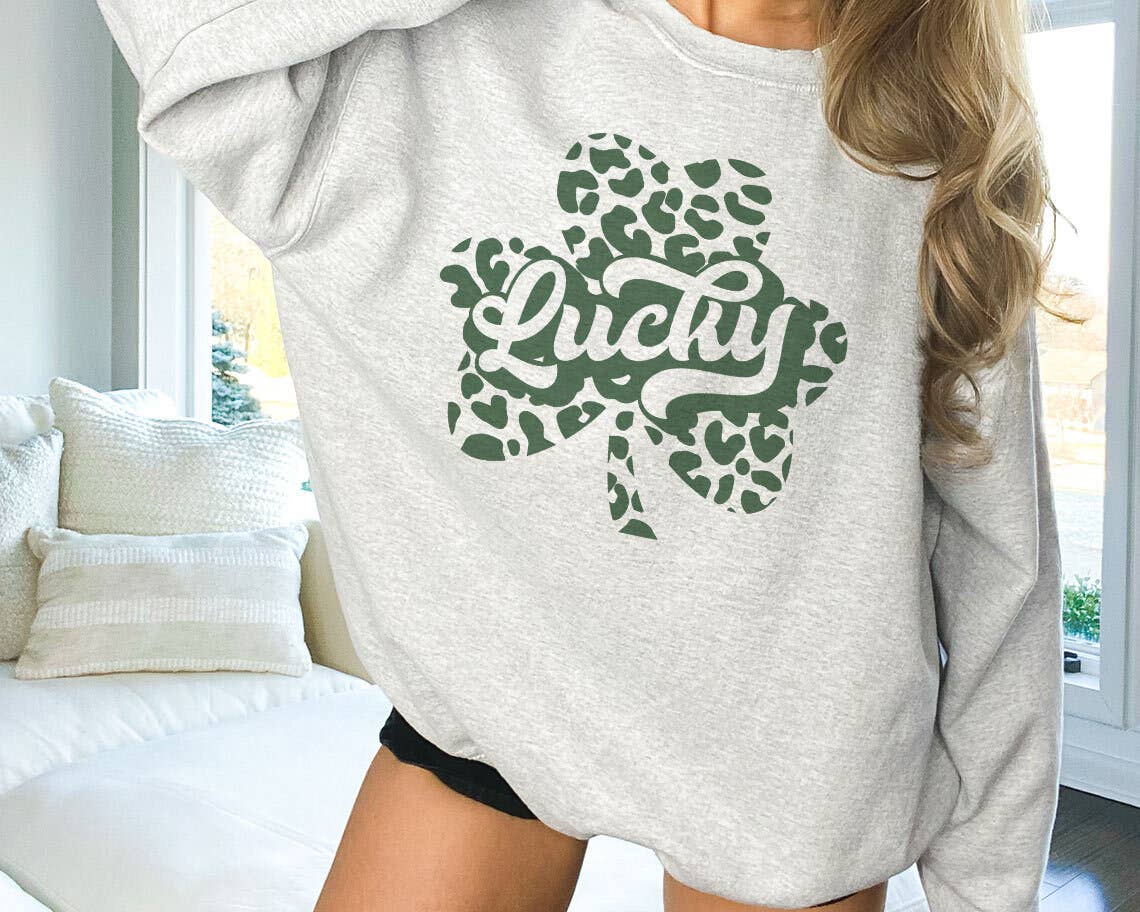 St Patricks Day - Lucky Clover Leopard Sweatshirt