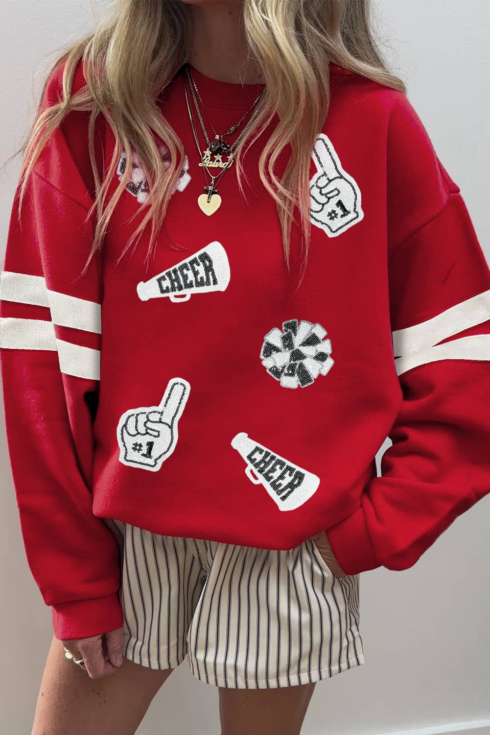 Game Day Sequin Patched Oversize Varsity Sweatshirt