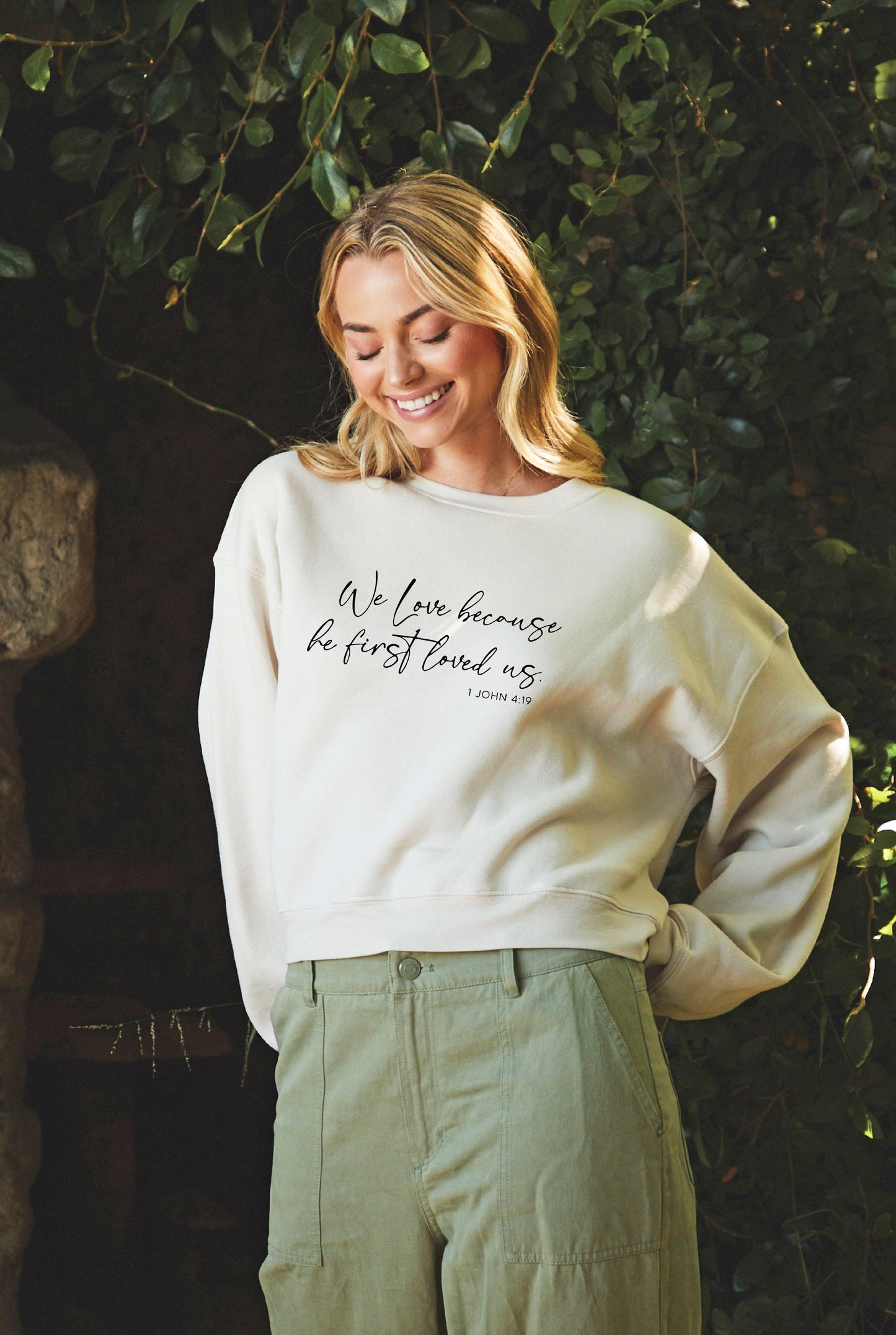 We Love Because Mid Cropped Graphic Sweatshirt