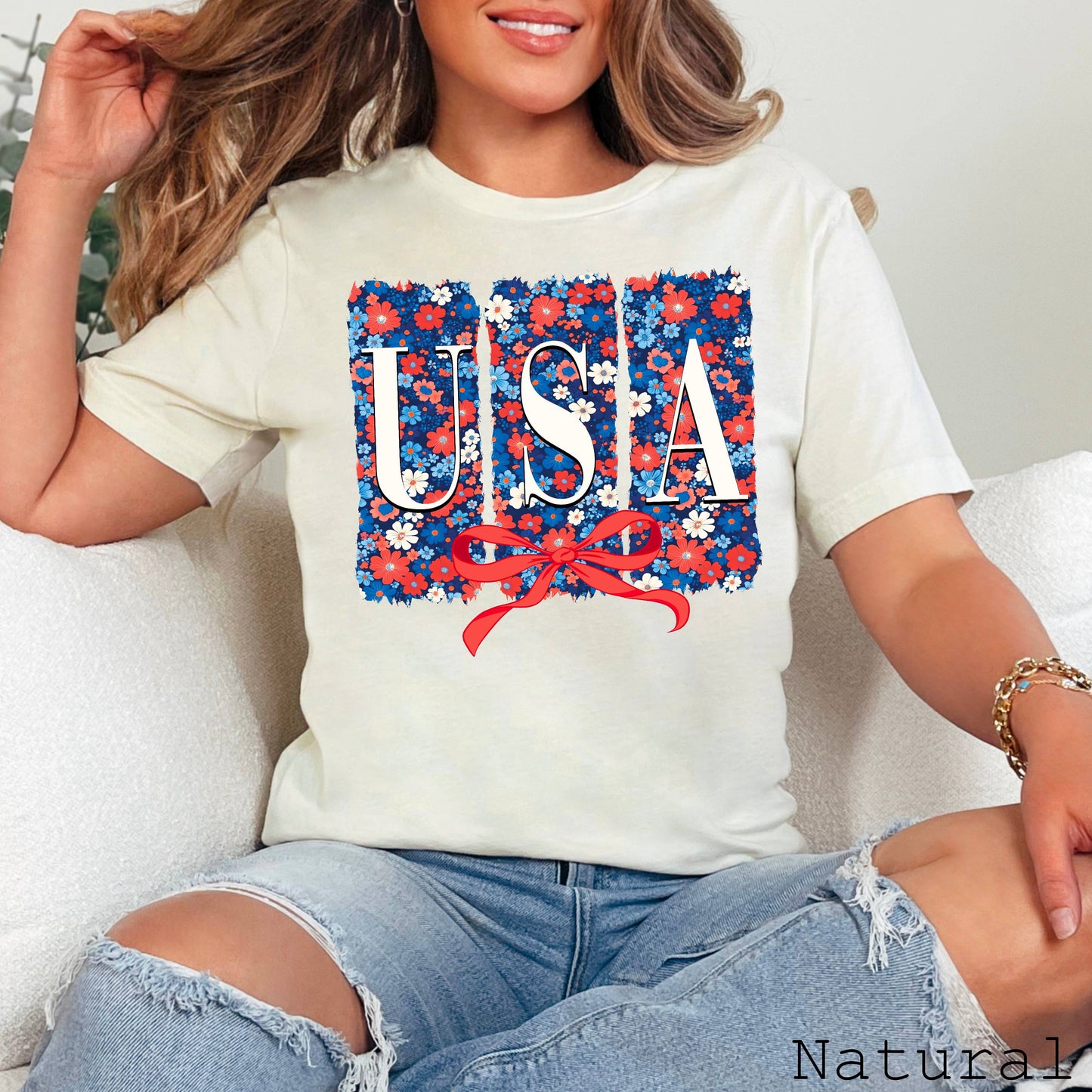 July 4th Graphic Tee | Coquette Floral USA | Bella Canvas