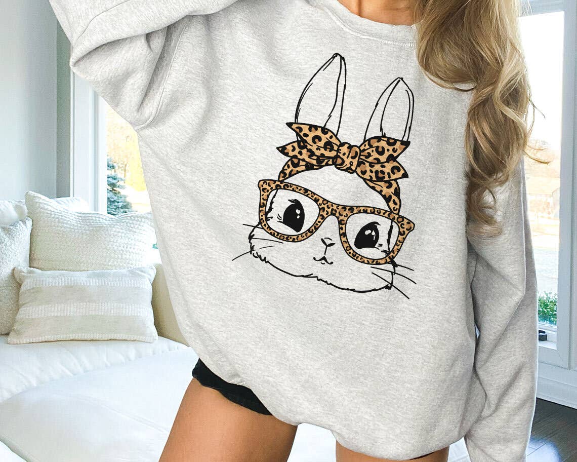 Easter Bunny Leopard Glasses - Cute Easter Sweatshirt