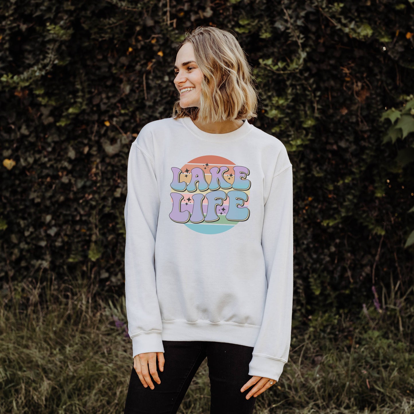Lake Life | White Crew Neck Sweatshirt |Sizes S-2XL