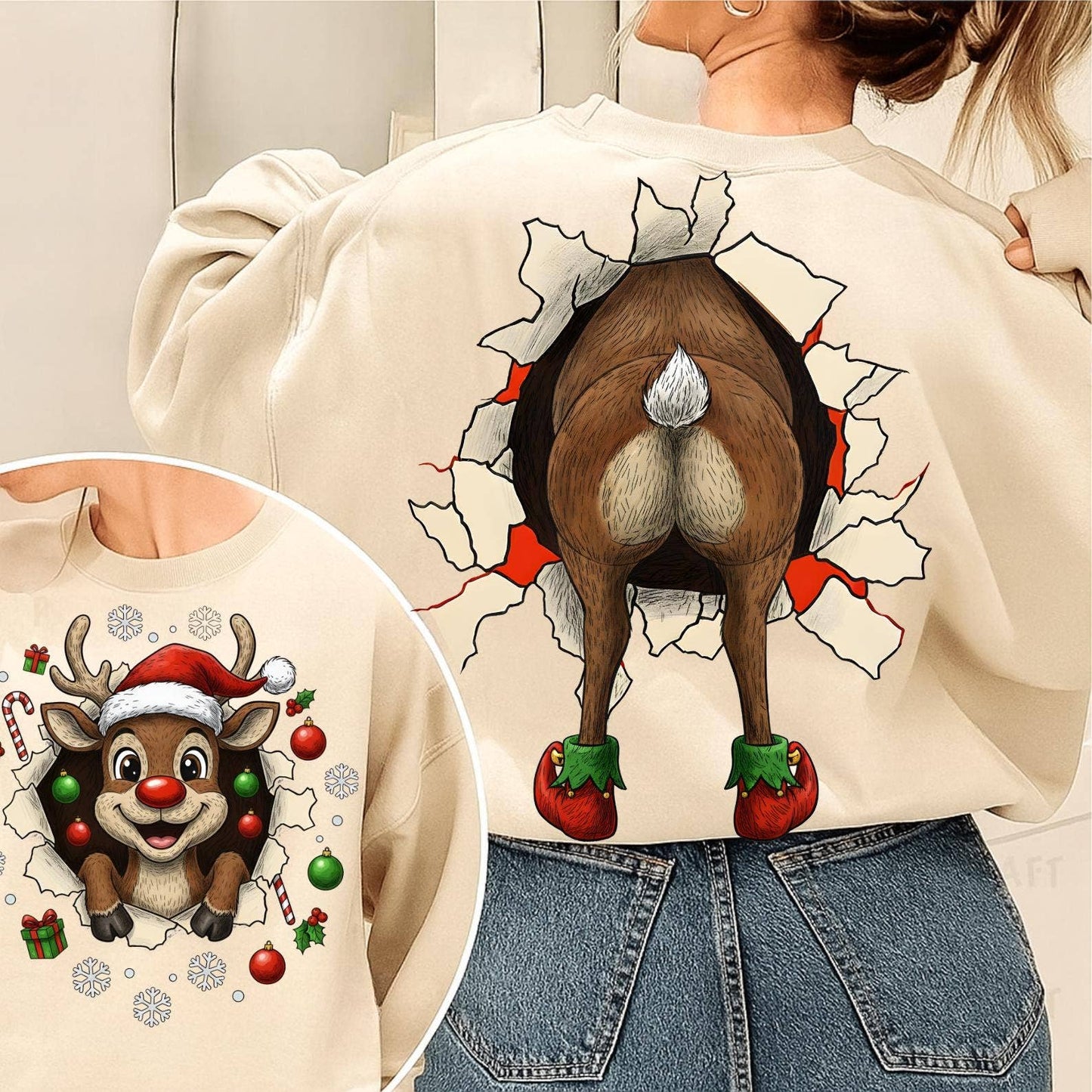 Festive Reindeer Print Holiday Sweater