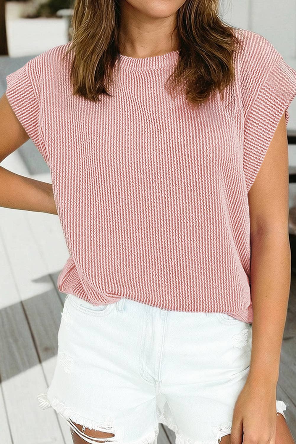 Spring 2026Twisted Rib Wide Sleeve Crew Neck T Shirt (S-2XL)