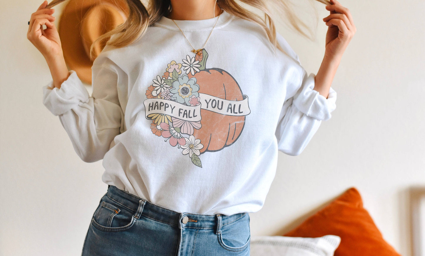 Happy Fall You All Pumpkin Crew Neck Sweatshirt | Fall