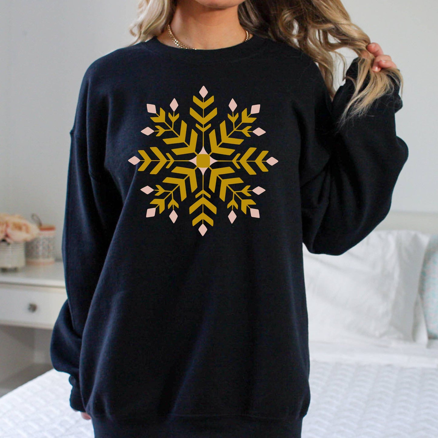 Gold Snowflake Sweatshirt | Winter Crewneck | Holiday