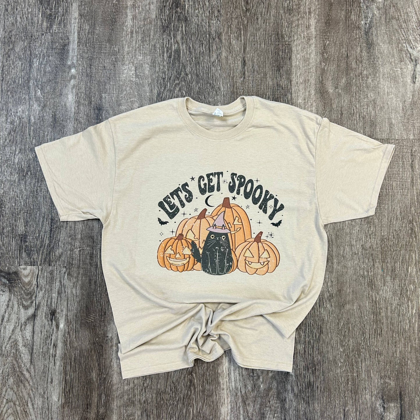 Let's Get Spooky Black Cat On Sand Tee