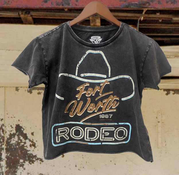 Fort Worth Rodeo Baby Doll Cropped Acid Wash T-Shirt