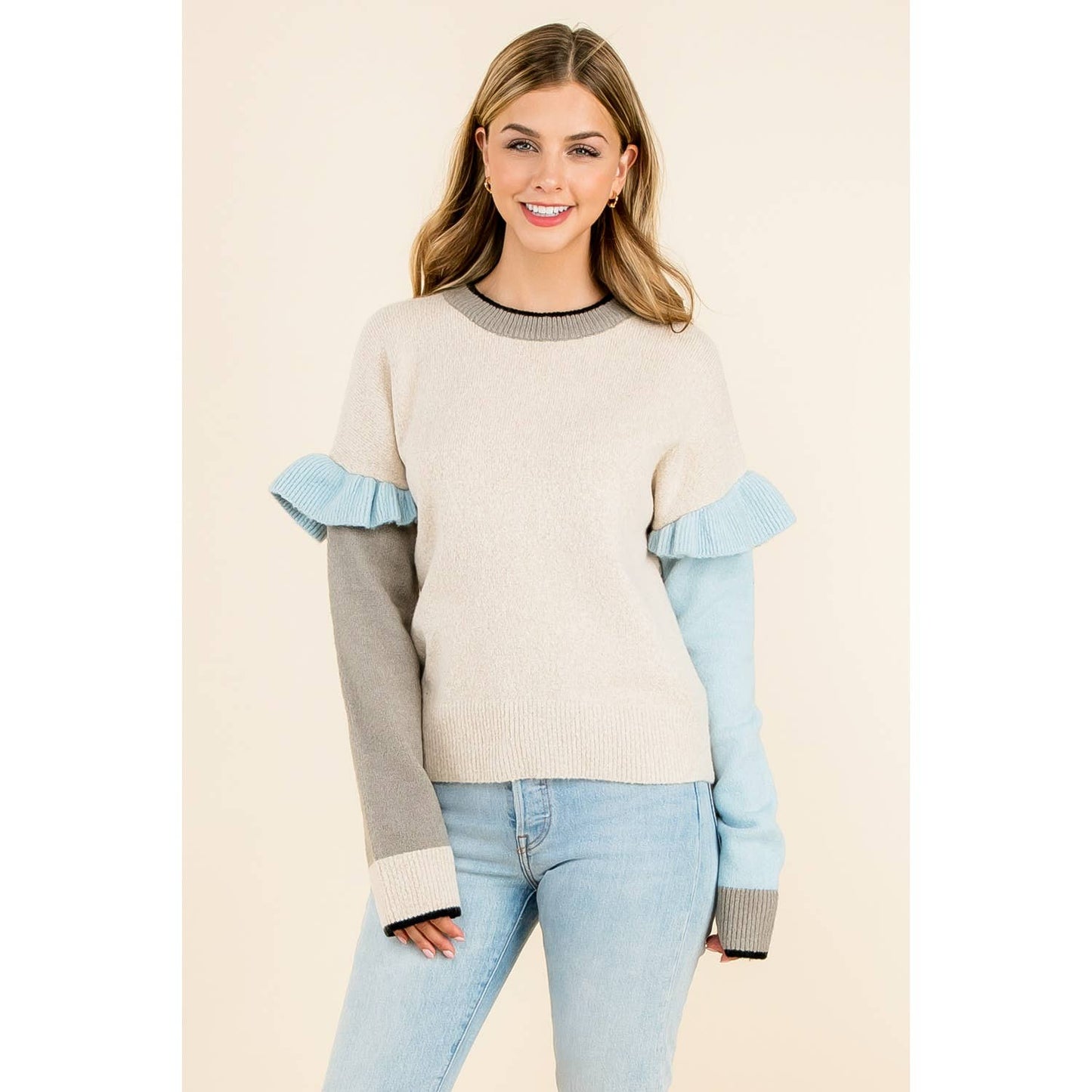 Ruffle Sleeve Colorblocked Sweater