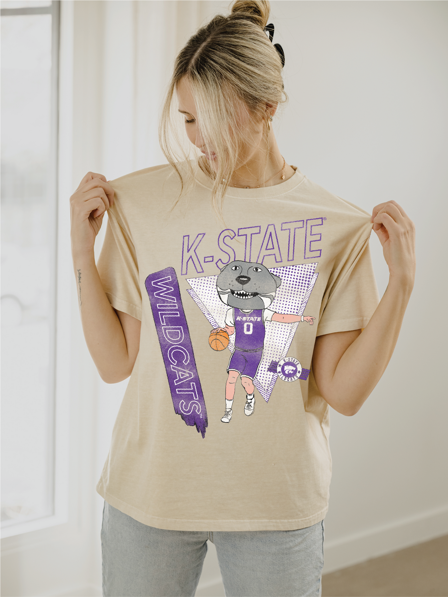 Ksu Wildcats Courtside Basketball Off White Thrifted Tee