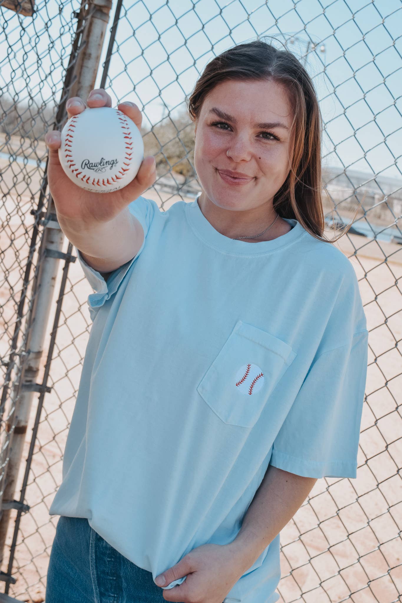 Embroidered Baseball Faux Pocket Tee