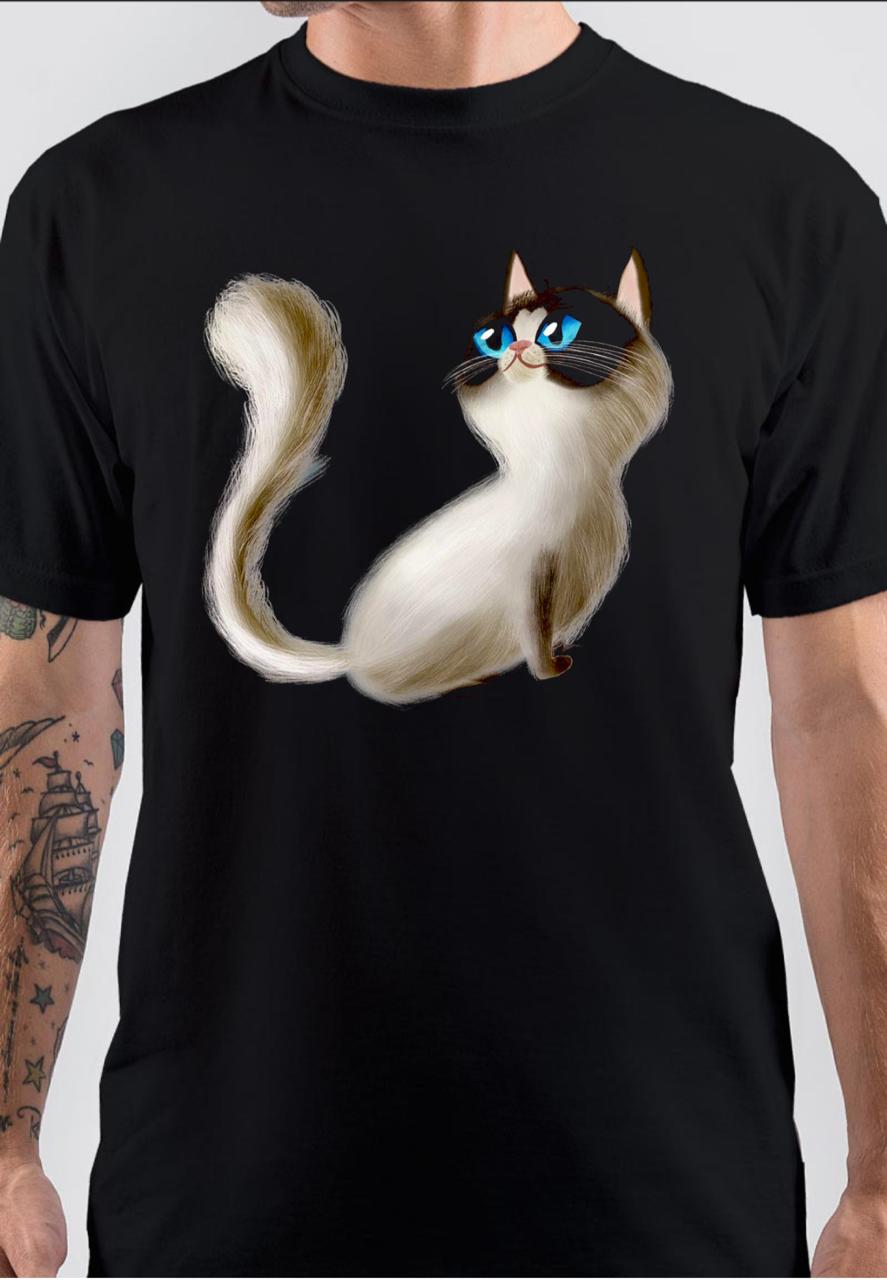 Blue Eye Cat Black T-Shirt