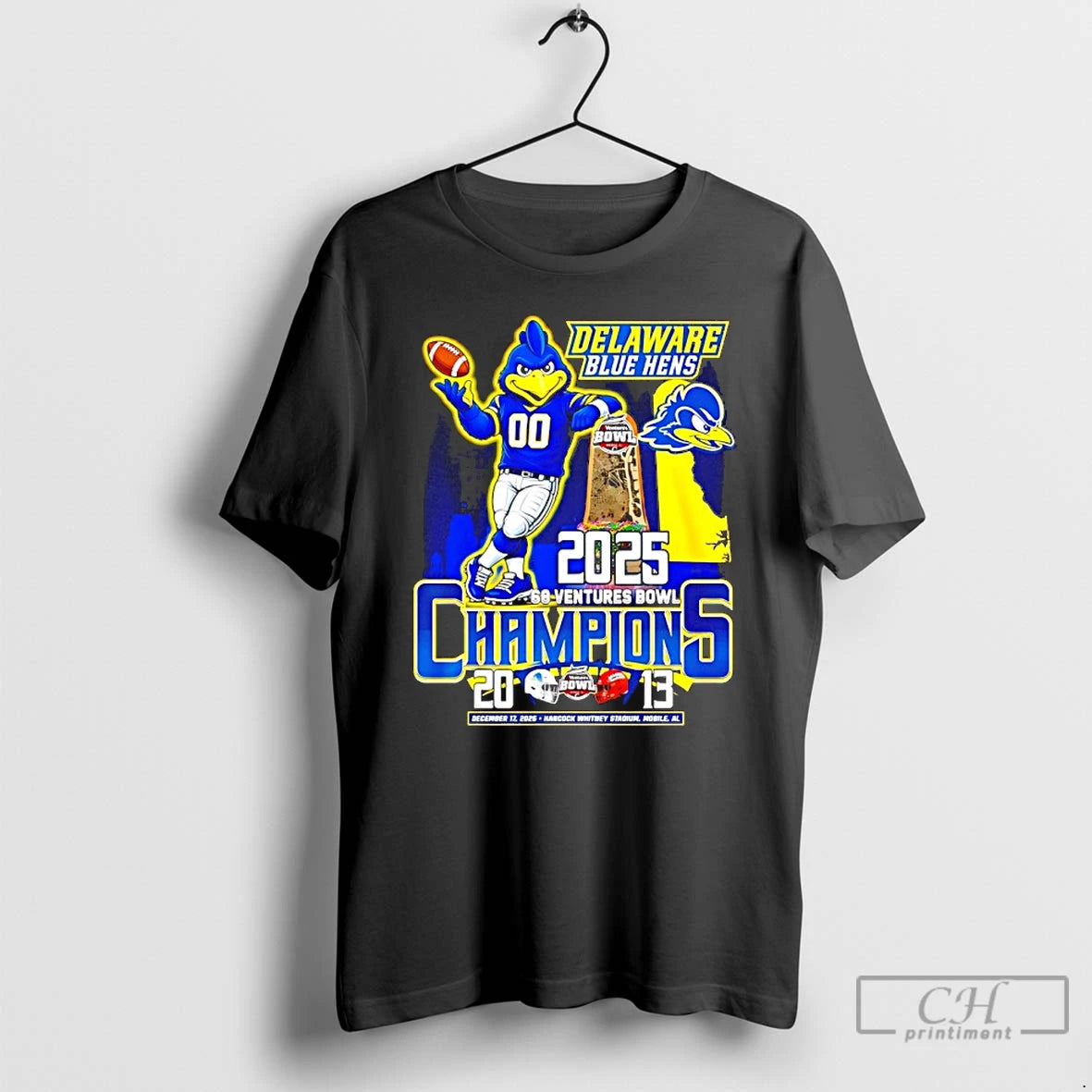Classic Delaware Blue Hens 2025 68 Ventures Bowl Champions Mascot Score