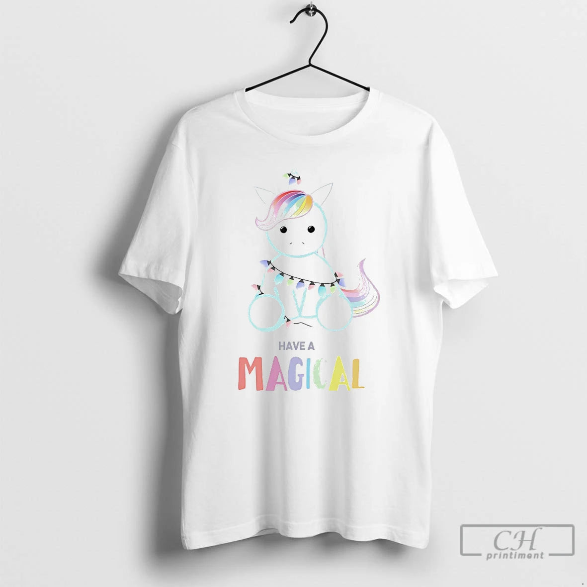 Classic Have A Magical Christmas Unicorn Light String White T Shirts