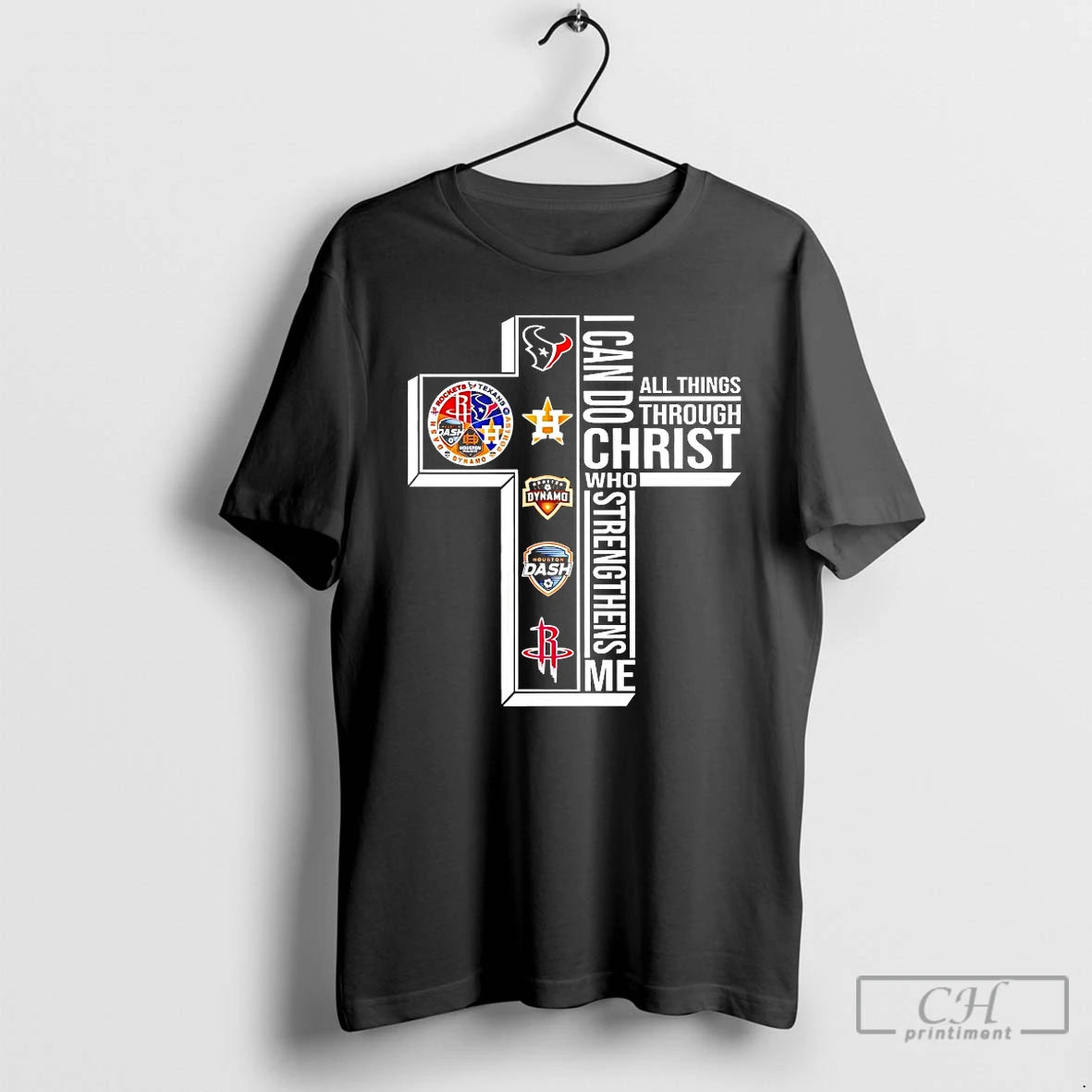 Classic Houston Sports Teams Cross I Can Do All Things Through Christ T Shirts