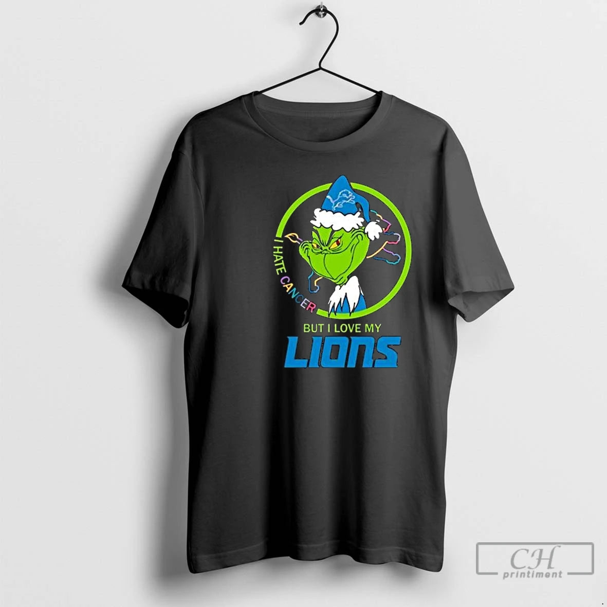 Classic The Grinch I Hate Cancer But I Love My Detroit Lions Merry Christmas Circle