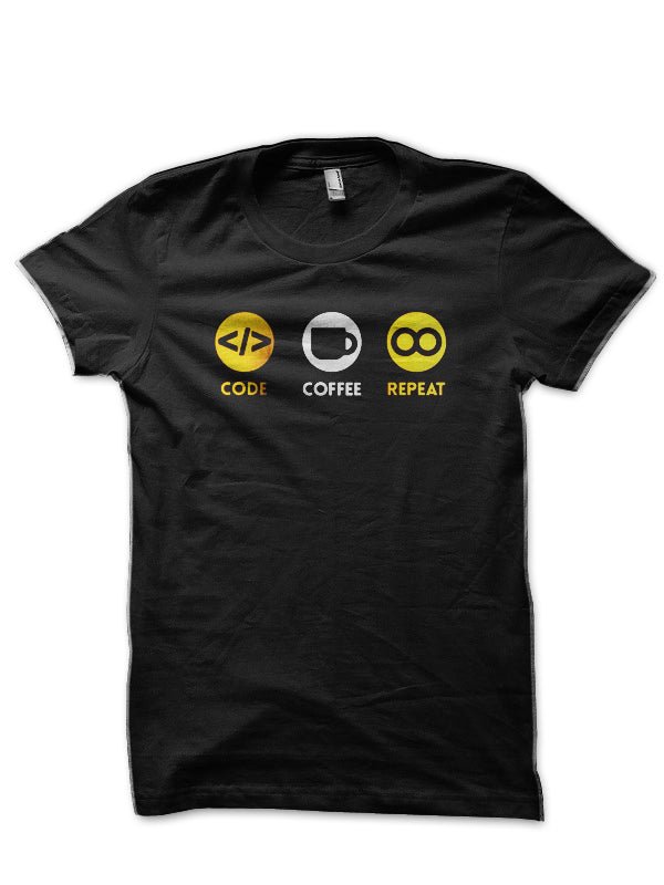 Code Coffee Repeat Black T-Shirt