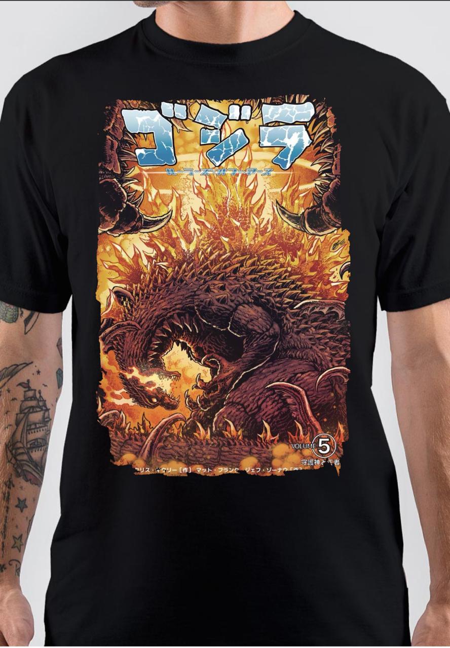 Godzilla On Fire Black T-Shirt