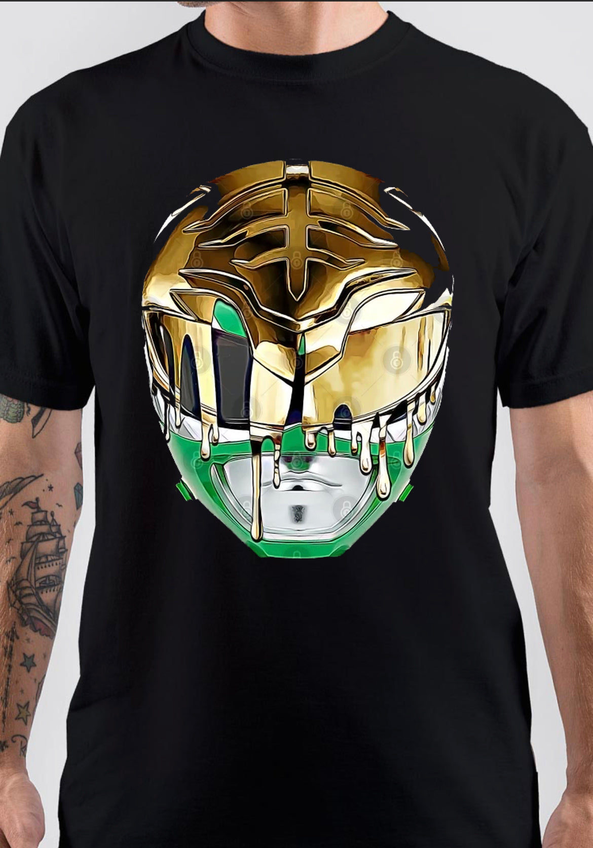 Green to White Black T-Shirt