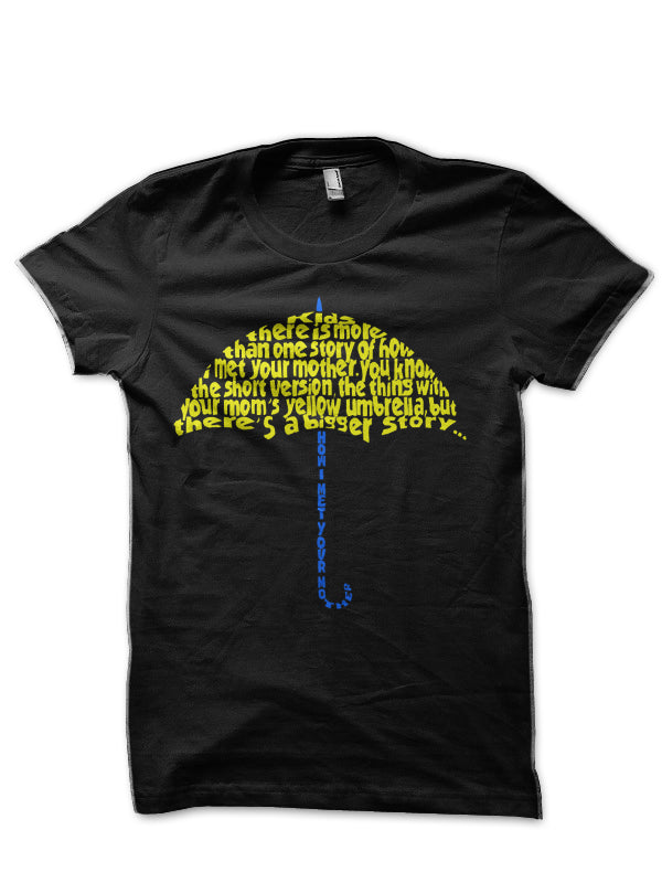 Yellow Umbrella Black T-Shirt