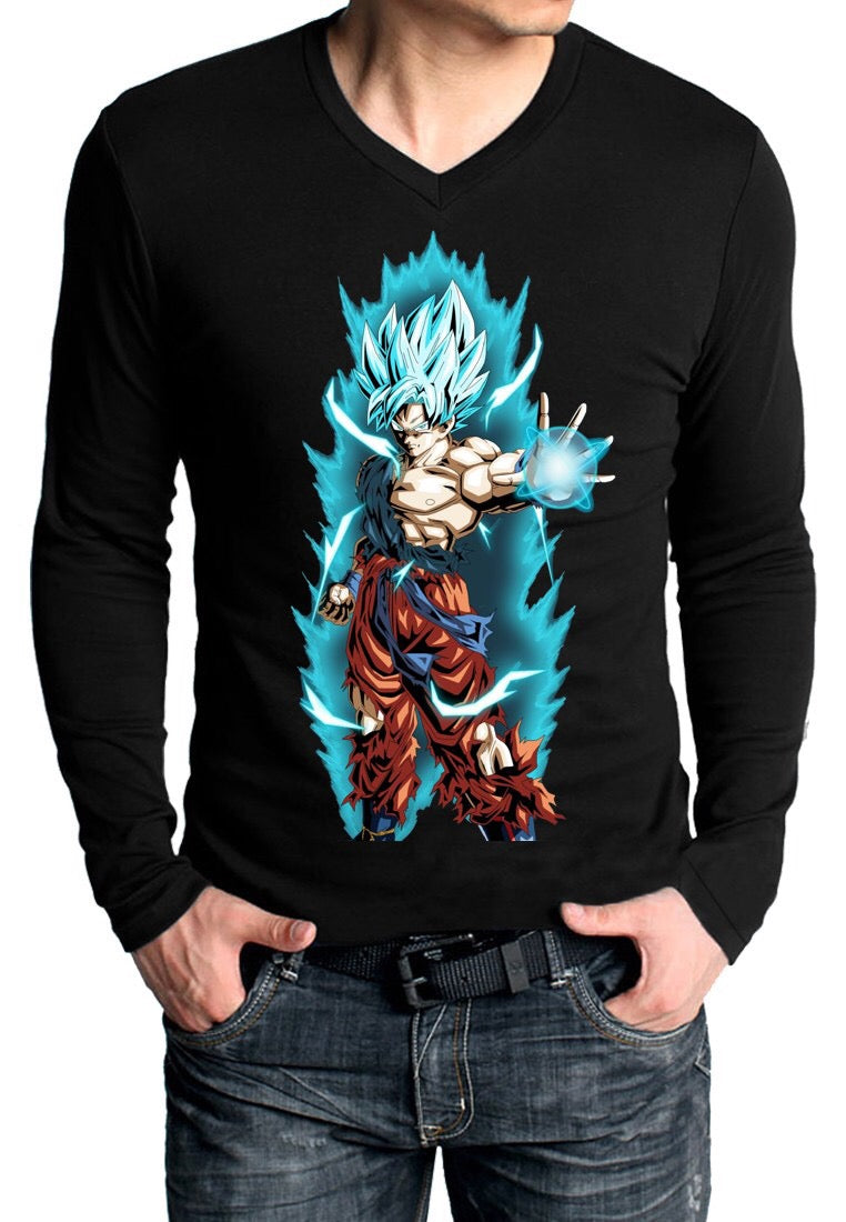 Goku Saiyan God Black Full Sleeve V Neck T-Shirt