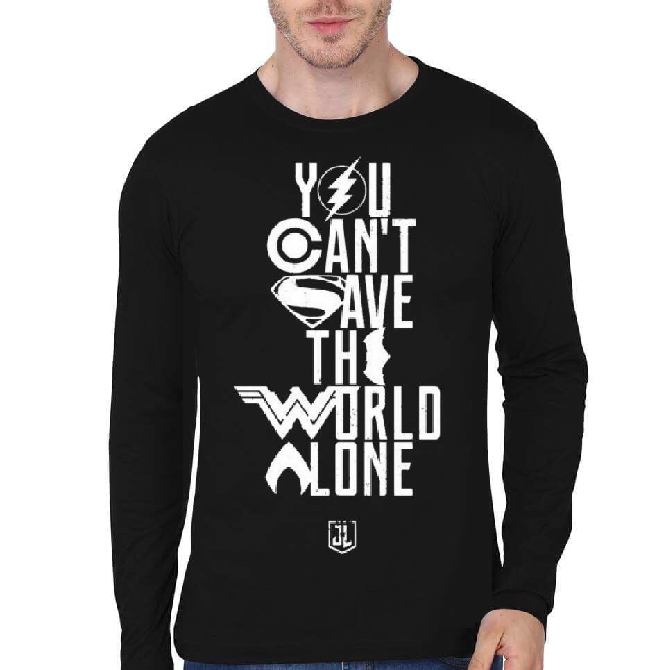 You Can’t Save The World Alone Justice League Black Full Sleeve T-Shirt