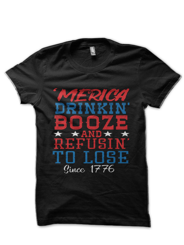 Merica Drinking Booze Black Half Sleeve T-Shirt