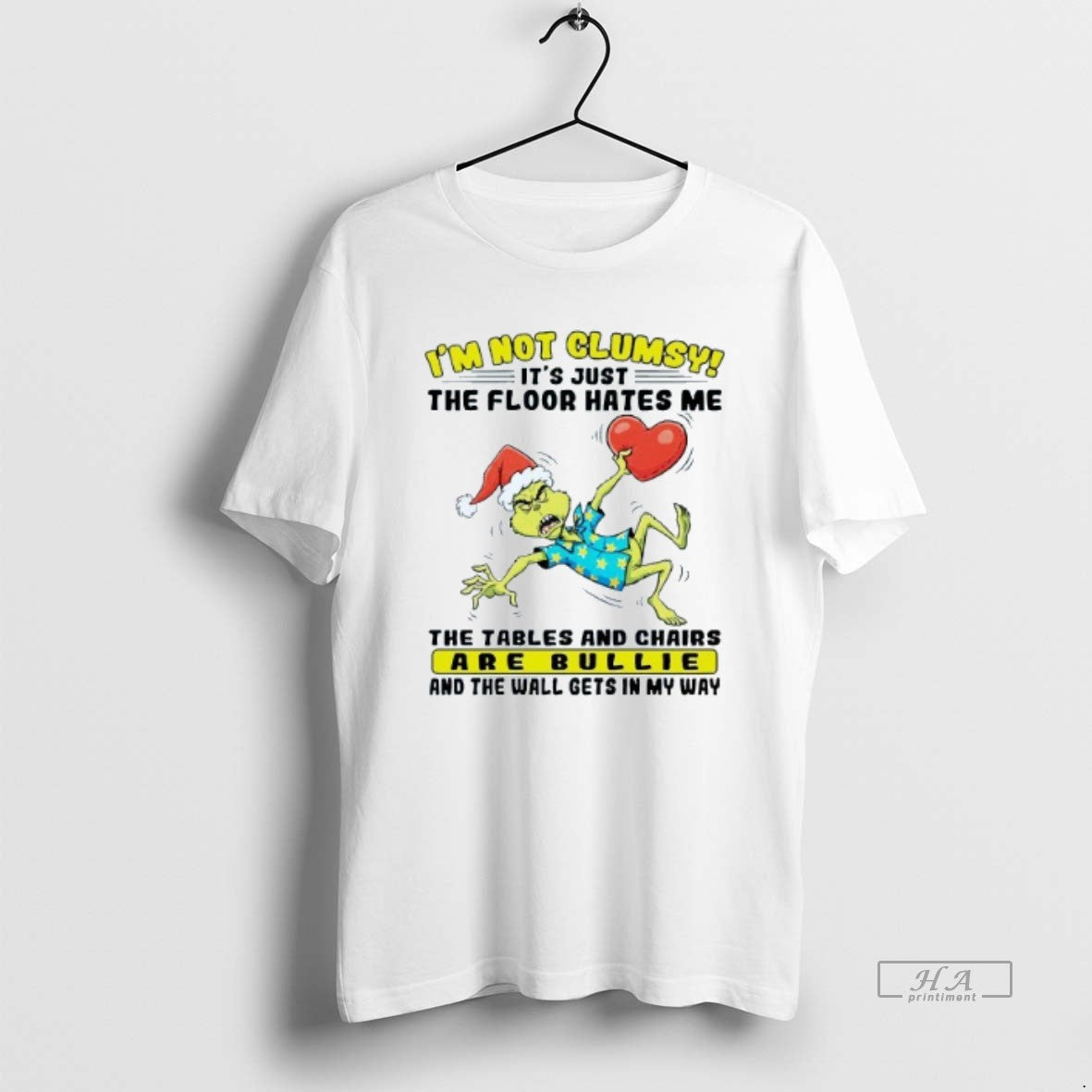 Official Im Not Clumsy Its Just The Floor Hates Me Grinch Christmas Mens White Tee