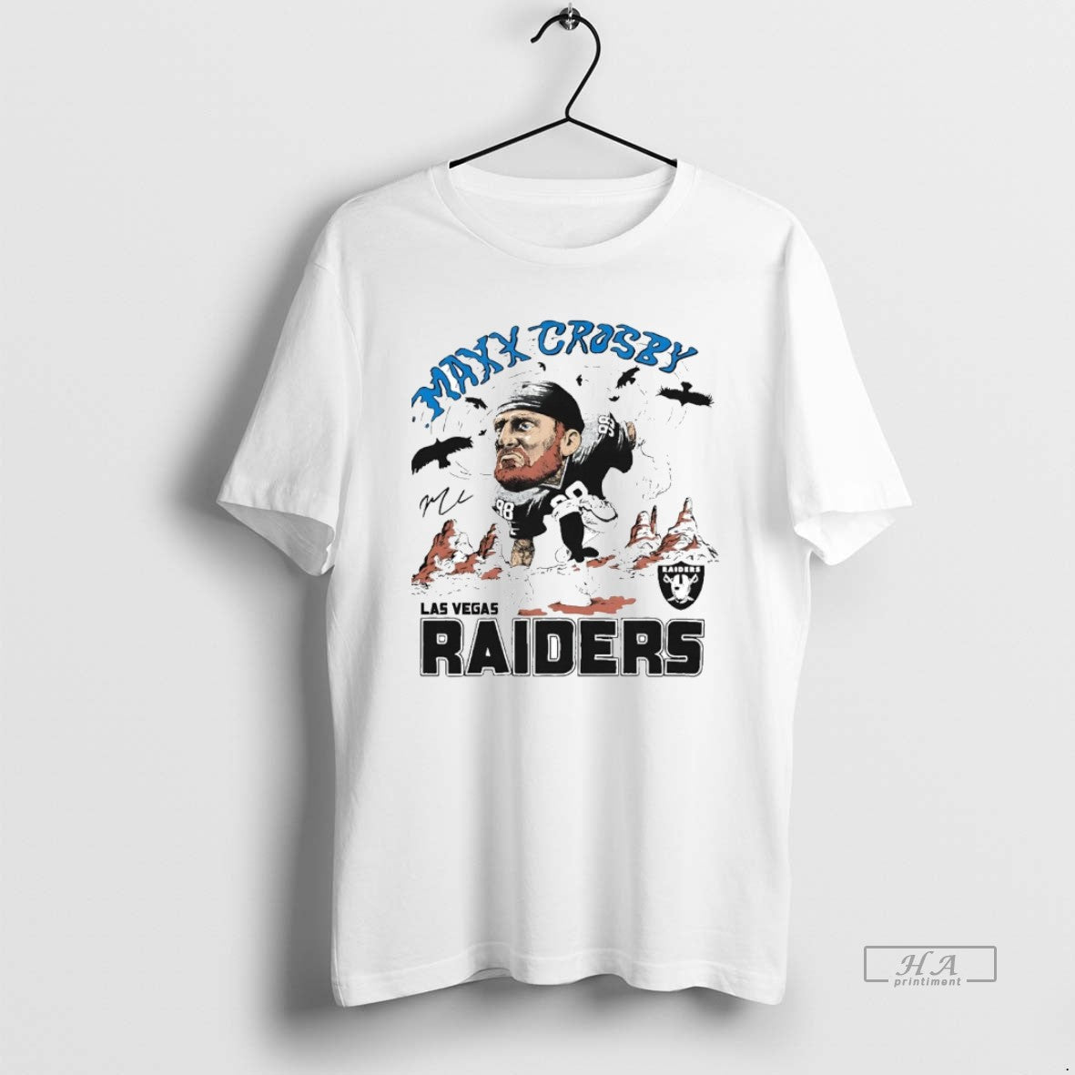Official Maxx Crosby Running Caricature Signature Raiders